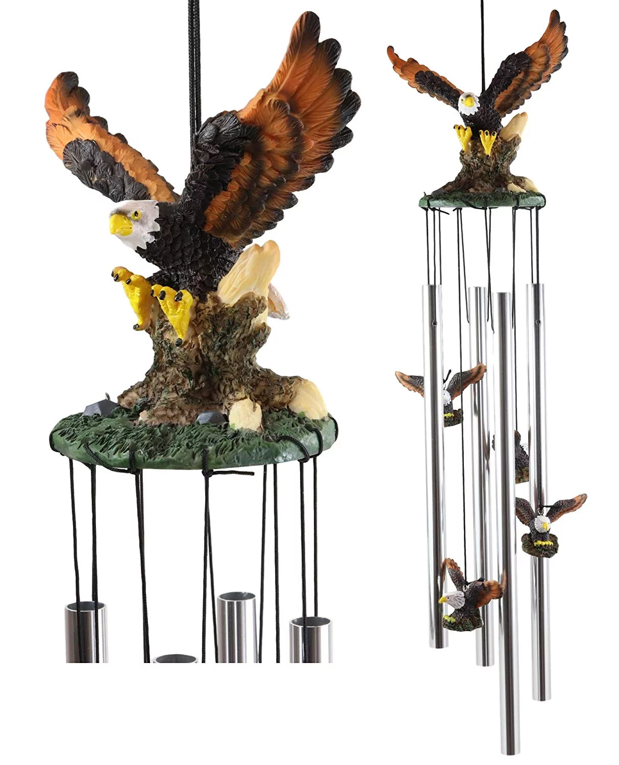 Ebros Colorful American Bald Eagle Spreading Out Its Wings Relaxing Wind Chime