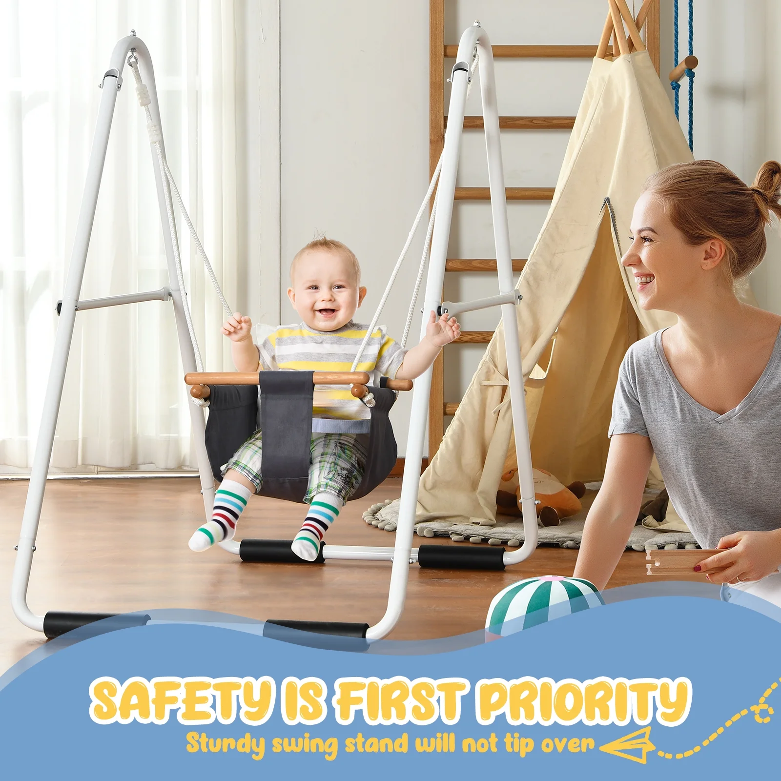 Hapfan Toddler Swing with Foldable Heavy Duty Stand, Baby Swing Set for Indoor Outdoor