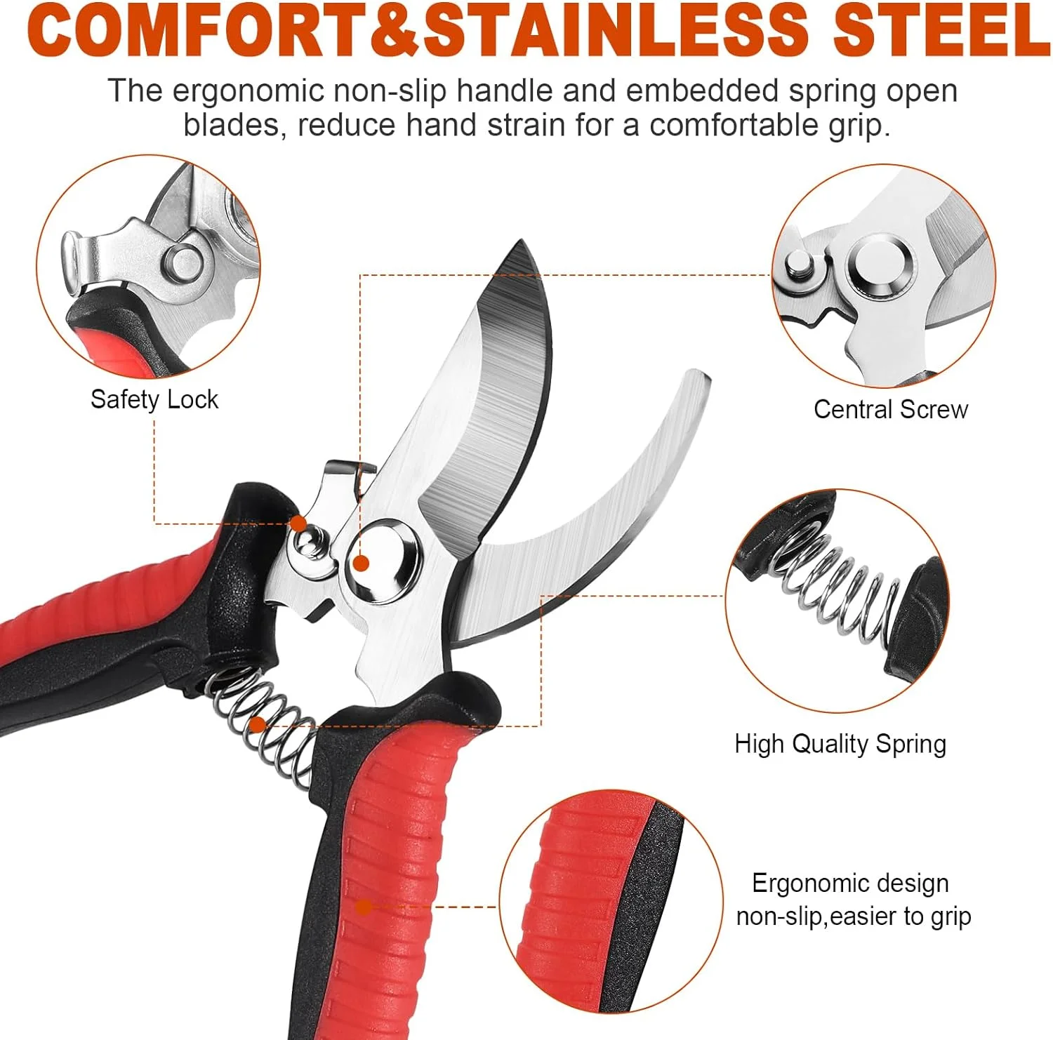 3 Pack Garden Pruning Shears Stainless Steel Blades Handheld Pruners Set with Gardening Gloves