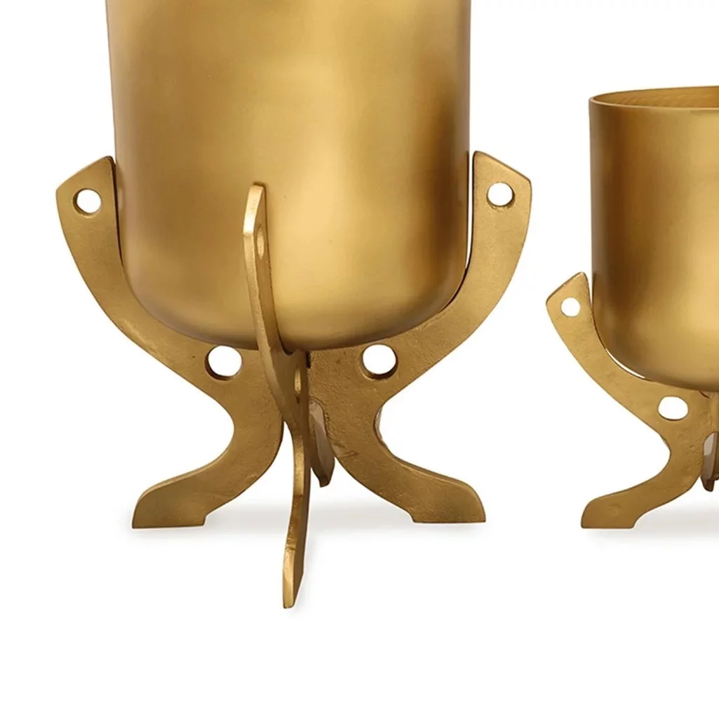 SPI Home Set of 2 Golden Finish Cast Aluminum Planter Holders