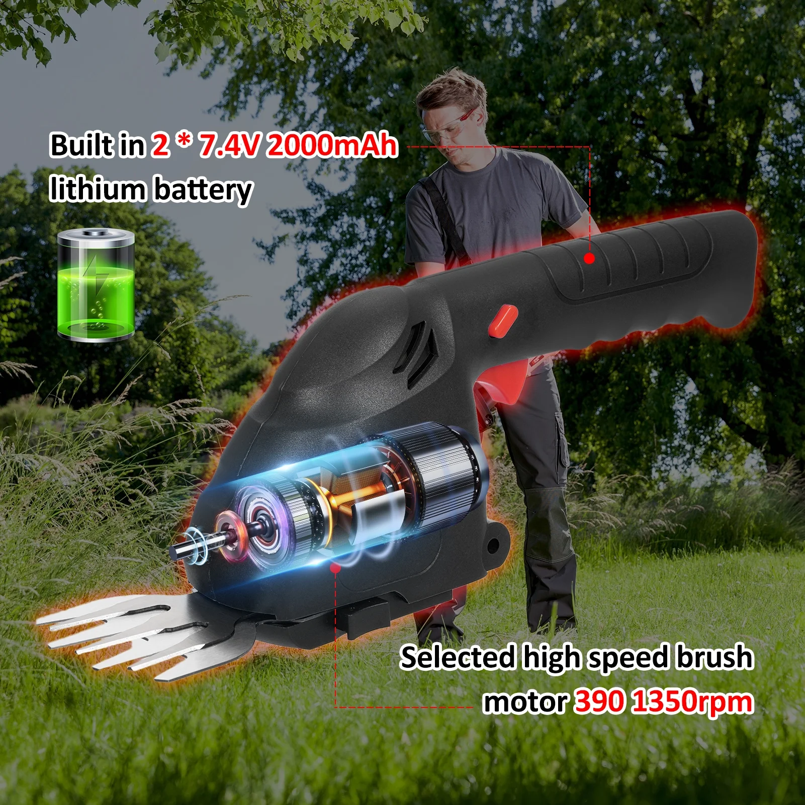 Hedge trimmer,Bush Built In Handheld Dual-purpose Bush Dual-purpose Bush Built In 2.0ah Battery Built In 2.0ah Buzhi Handheld Dual-purpose 2.0ah Battery And Battery And Type-c Branch