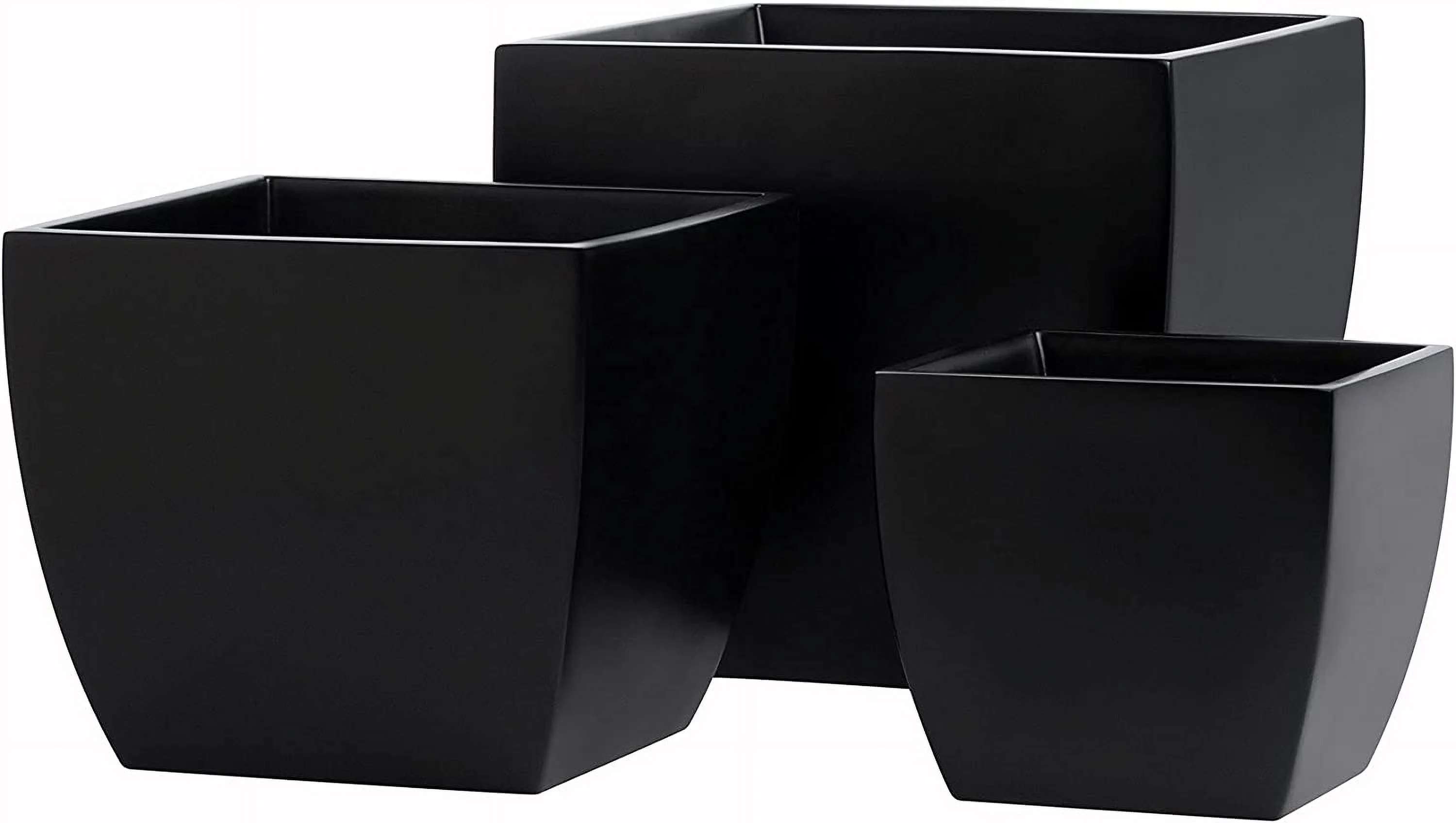 Pacifica Square Curved Fiberglass Planter, Black, 12 Inch