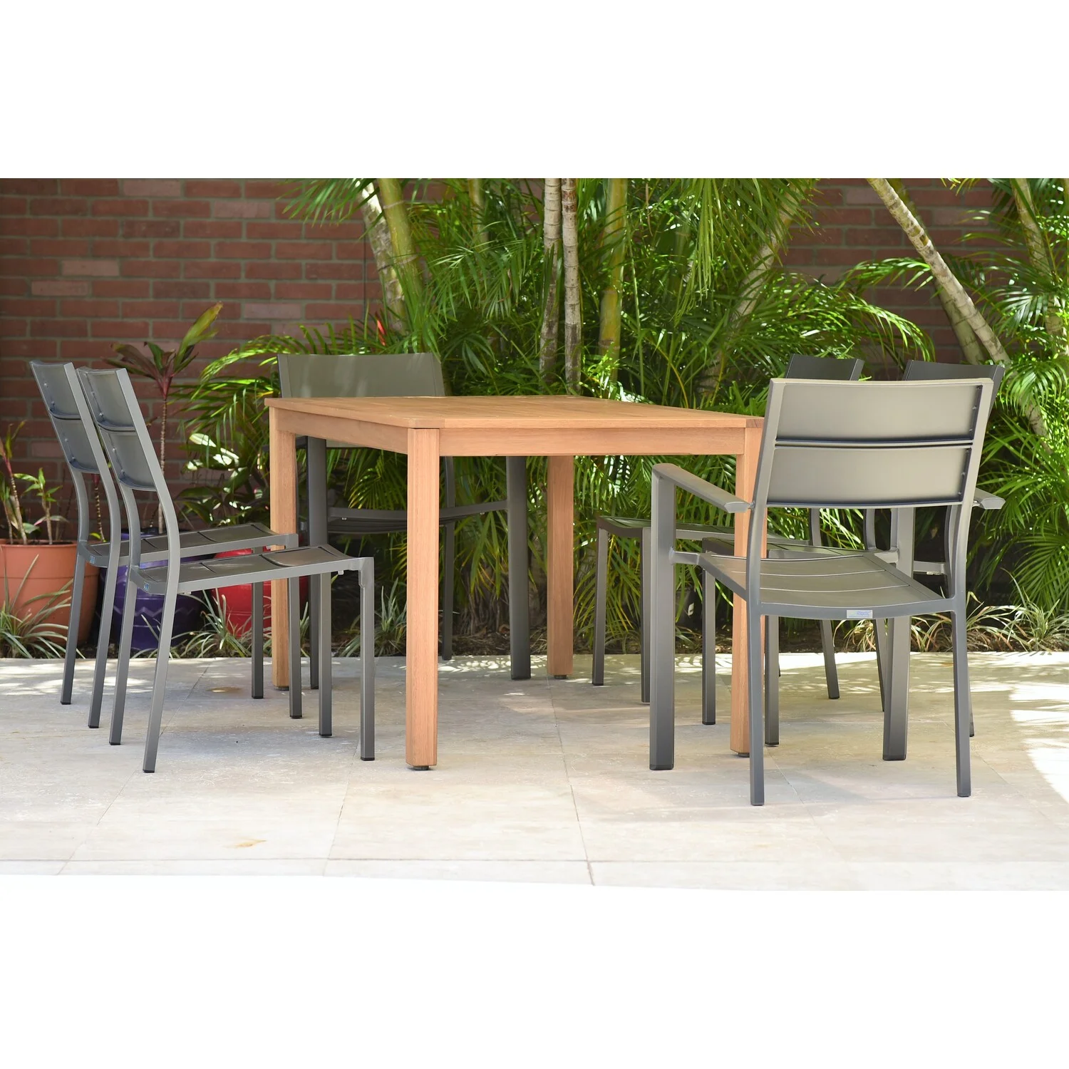 Amazonia 7pc Teak Finish Patio Dining Set