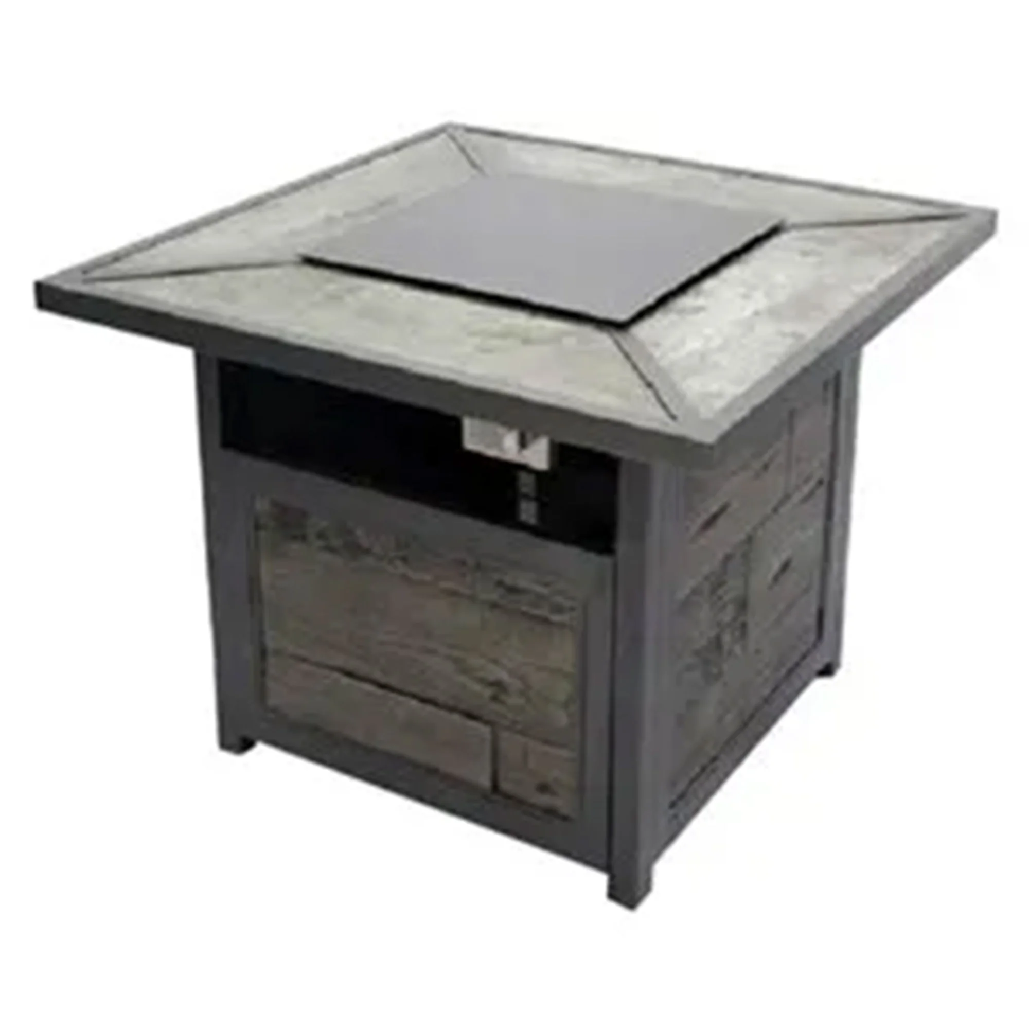 Patio Master Evanston Gas Fire Pit with Steel Cover and Faux Wood Tile Top