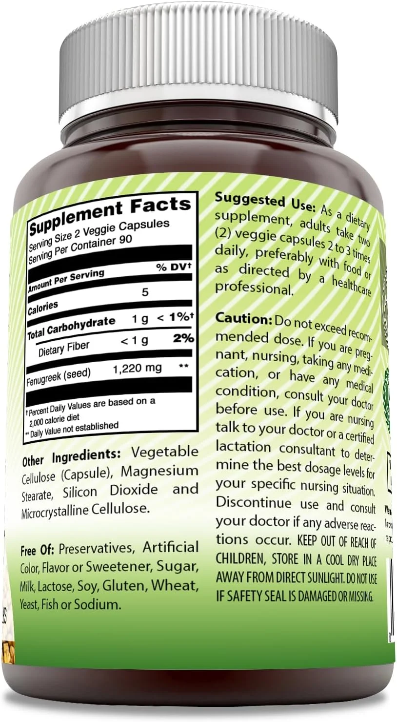 Amazing India Fenugreek Seed 610 Mg 180 Veggie Capsules Supplement | Non-GMO | Gluten Free | Made in USA | Suitable for Vegetarians