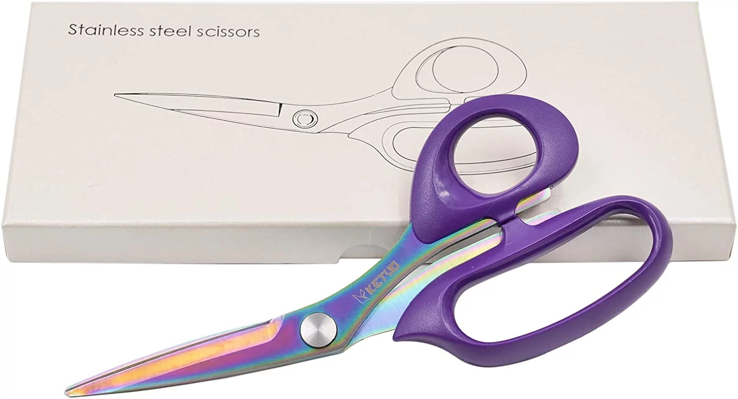 Ketuo Extra Sharp Sewing Scissors Heavy Duty Titanium Coating Forged Stainless Steel Multi-Purpose Shears for Fabric Leather, Dressmaking, Tailoring, Quilting, Home & Office, Art & School (8 Inch)