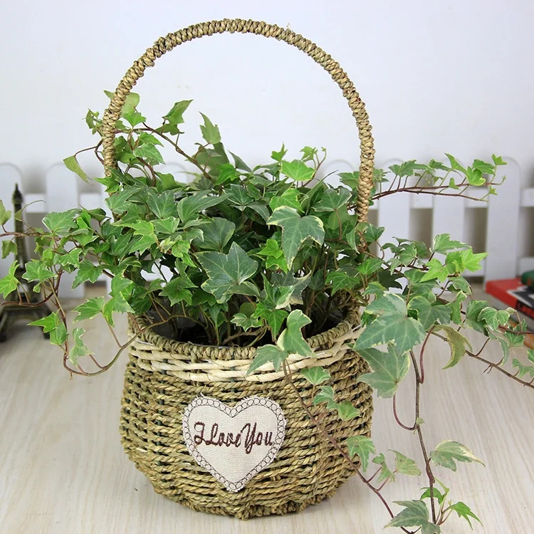 Flower Basket Straw Rattan Basket Flower Arrangement Wall Flower Pots Green Plants Succulent Pots Rustic Rattan Flower Basket
