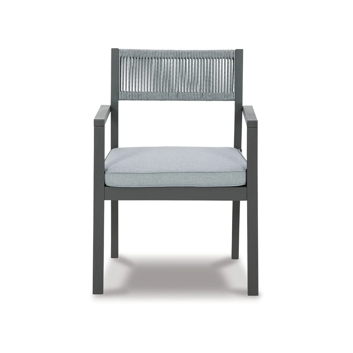 Benjara Arto 24 Inch Outdoor Dining Armchair Set of 2, Rope Back Cushion, Gray Wood