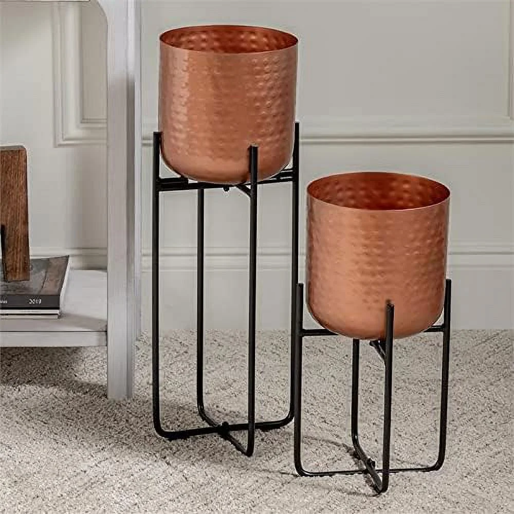 Evolution 2 Piece Macron Metal Planter Set with Steel Frame in Copper