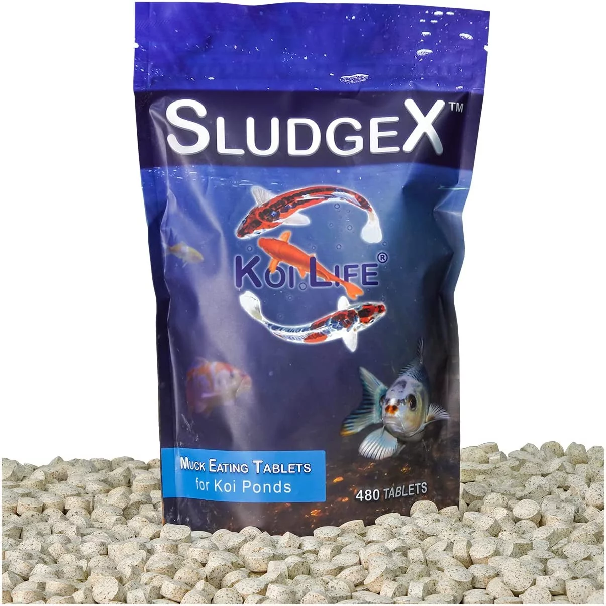 SludgeX Koi Pond Sludge Remover | 480 Pond Cleaner Tablets for Small Ponds | Fish Safe Muck Digester to Improve Pond Health
