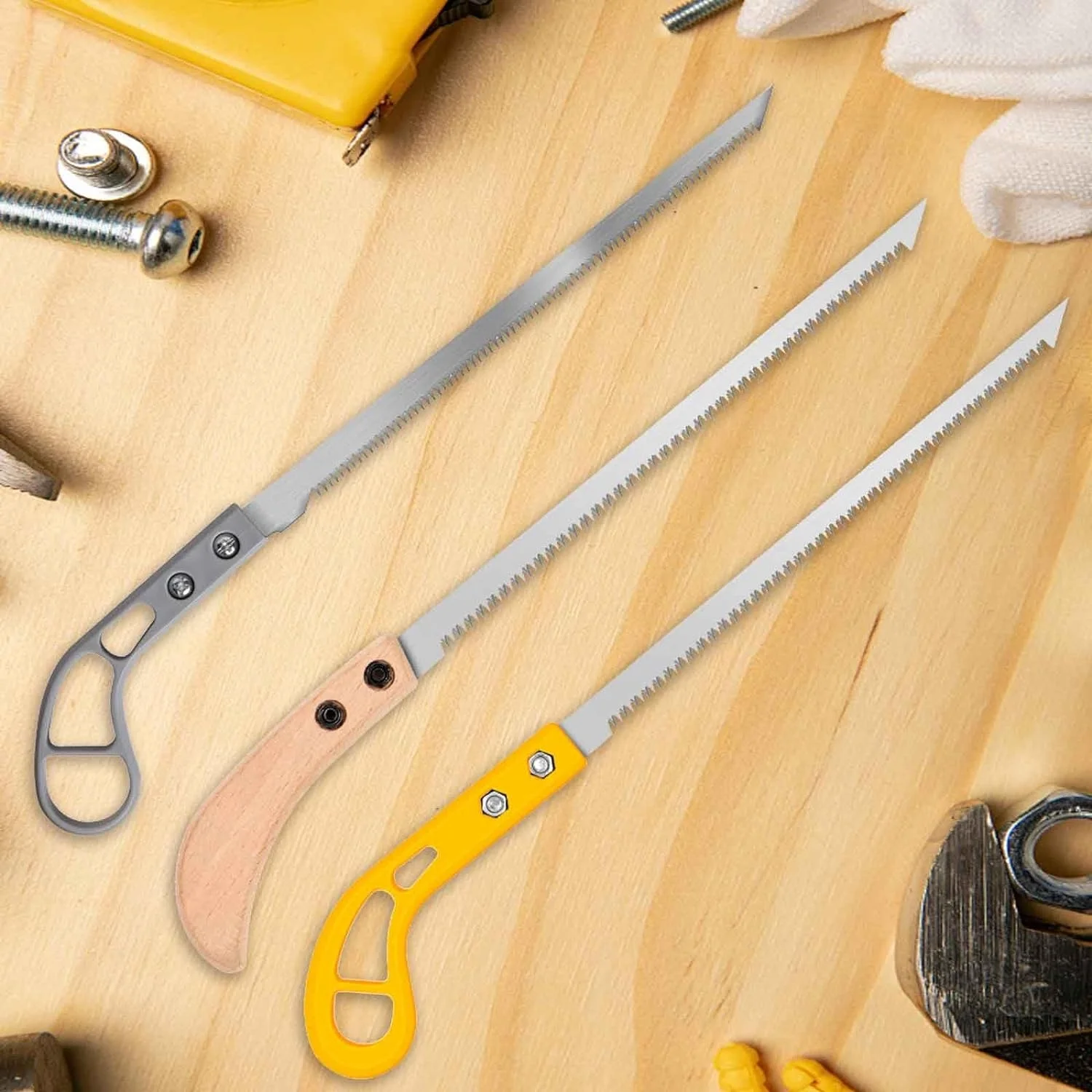 Yellow Handle Small Triple Tooth Steel Hand Saw - 9 Inch Rugged Blade Hand Saw for Household  Gardening  Camping  Pruning Outdoors - Portable Outdoor Hand Saw