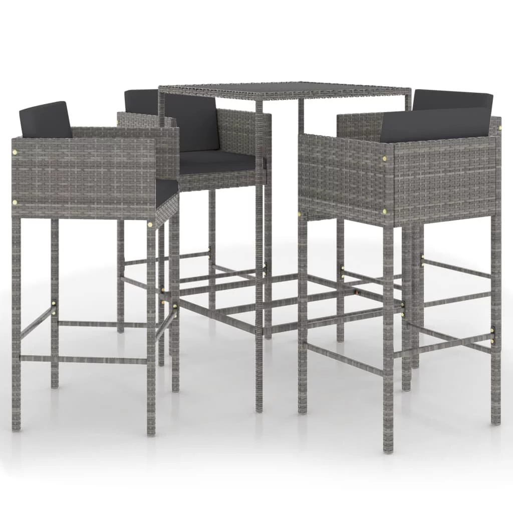 5 Piece Patio Bar Set with Cushions Poly Rattan Gray