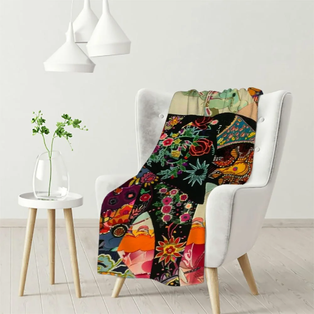 Ullo0ord Indian Style with Flower Throw Blanket for Couch Bed Sofa Lightweight Soft Crystal Velvet
