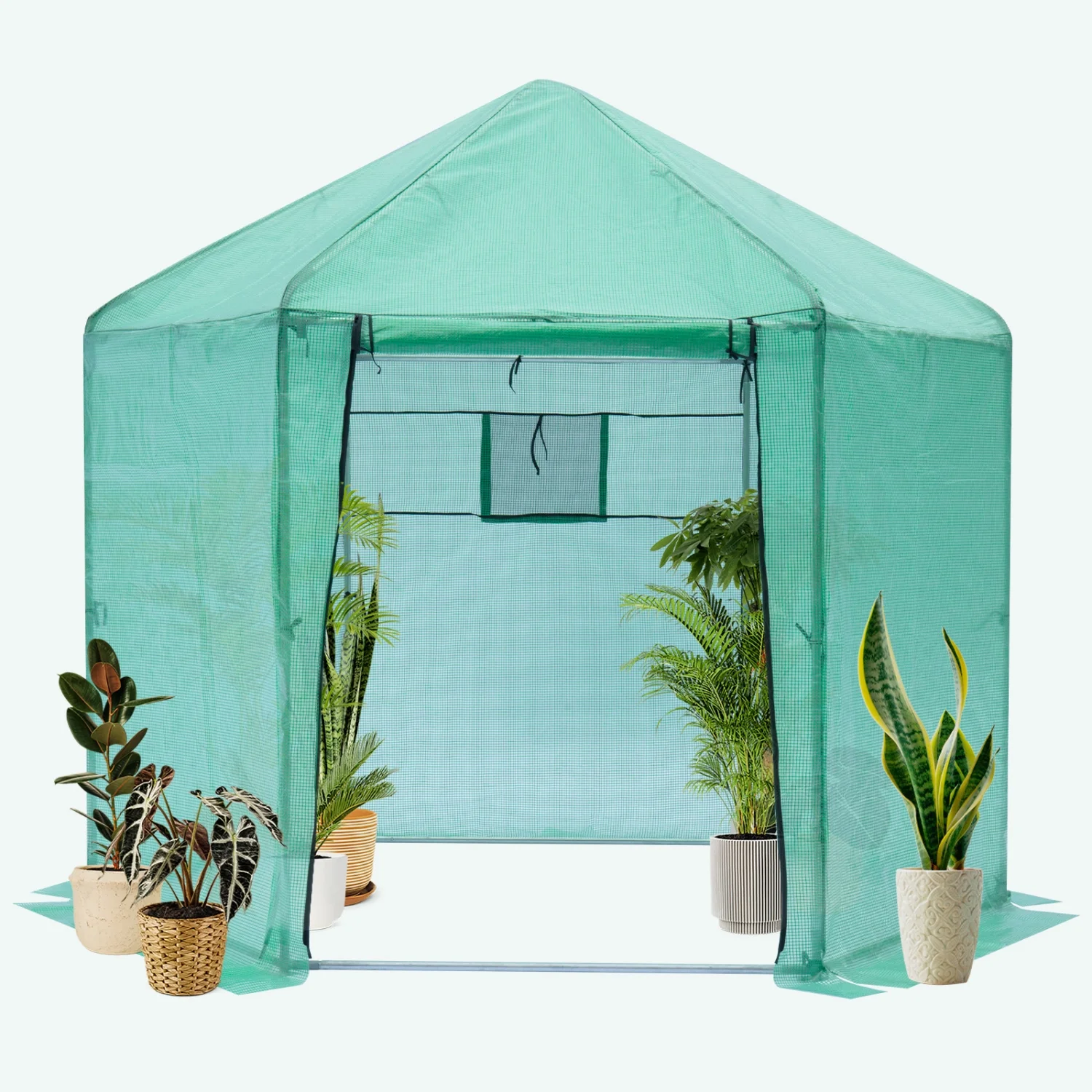 GFCIJMBD Walk-in Greenhouse Hexagonal Upgrade Reinforced Frame Heavy Duty Plastic Greenhouse Reinforced Thickened Waterproof Insulation(9.2*8.1 ft)