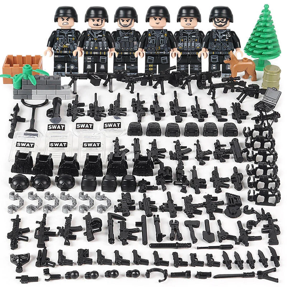 Set of 6 Custom WWII Soldier Minifigures with Varied Equipment – Military-Themed Building Block War Playset