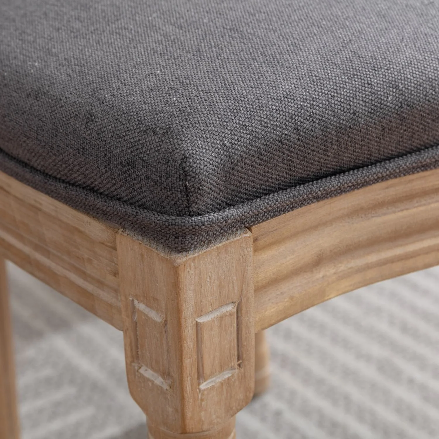 YPDCHB &  French Style Solid Wood Frame Antique Painting Linen Fabric Rattan Back Dining Chair  Cream Beige