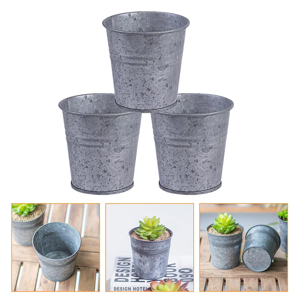 Qumonin Galvanized Metal Planters Set of 3 for Indoor Plants & Wedding Decor