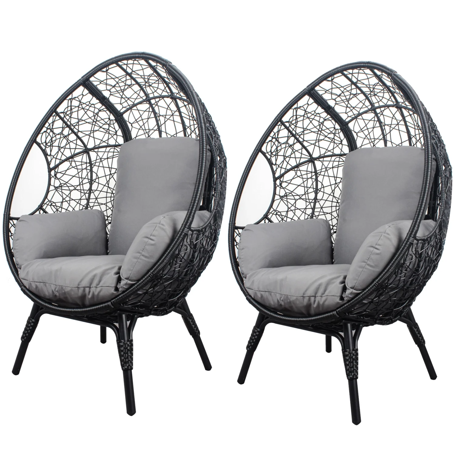 ZJbiubiuHome Patio PE Wicker Egg Chair Model 3 with Black Color Rattan Grey Cushion and
