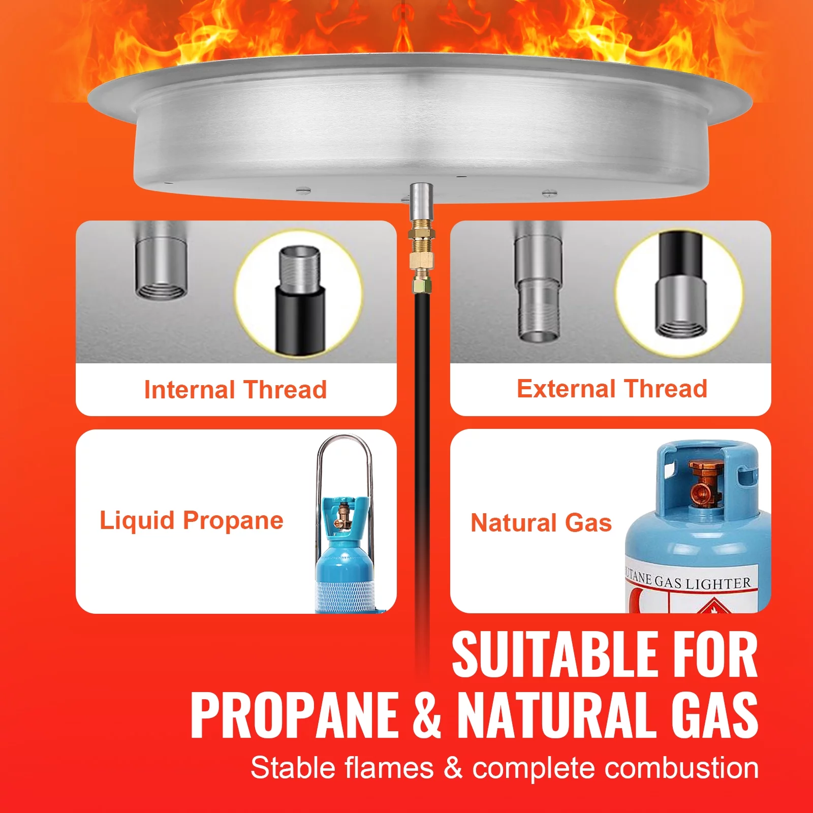 SKYSHALO Round Drop-in Fire Pit Pan Stainless Steel Fire Pit Burner 19