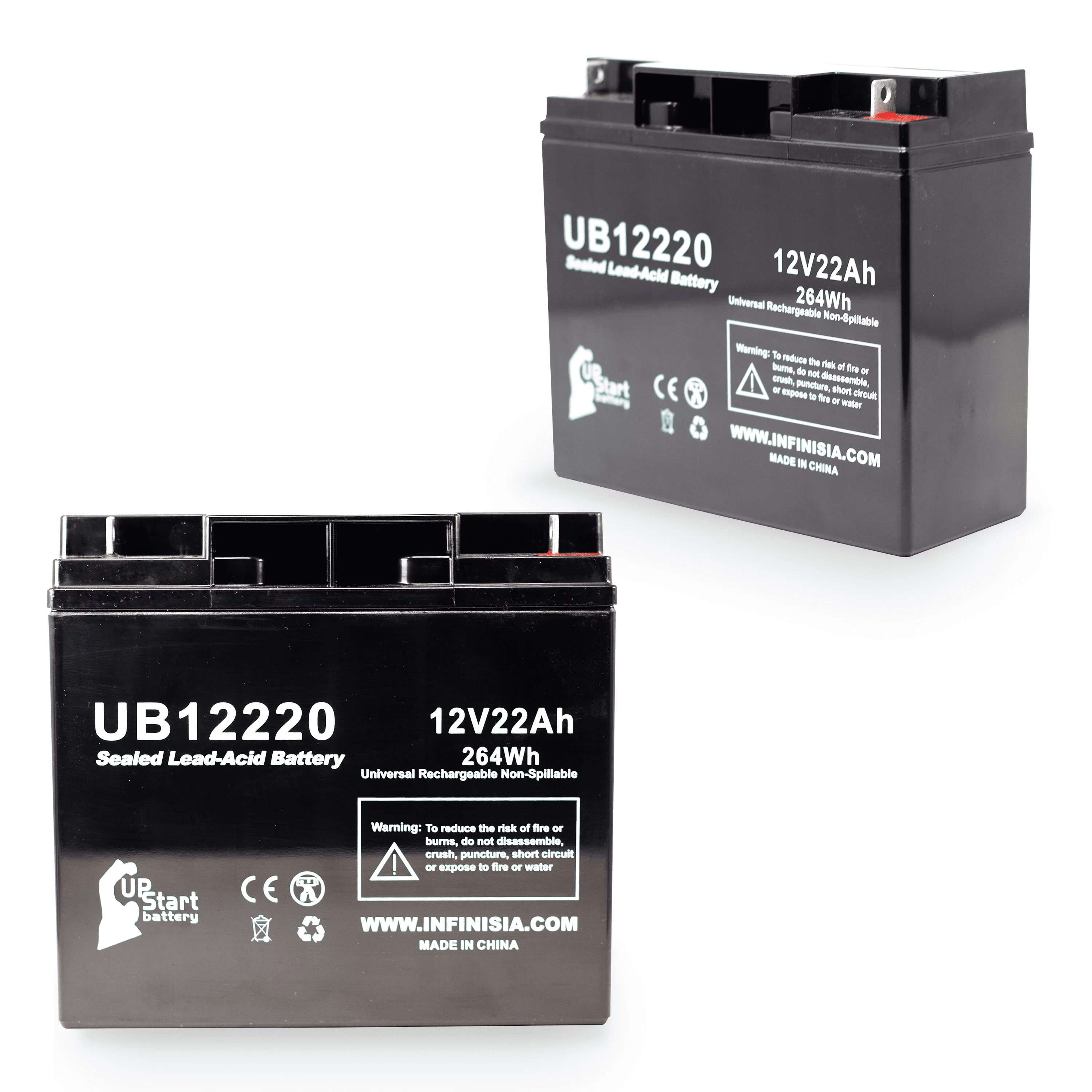 2x Pack - Compatible HITACHI HP15-12P Battery - Replacement UB12220 Universal Sealed Lead Acid Battery (12V, 22Ah, 22000mAh, T4 Terminal, AGM, SLA)