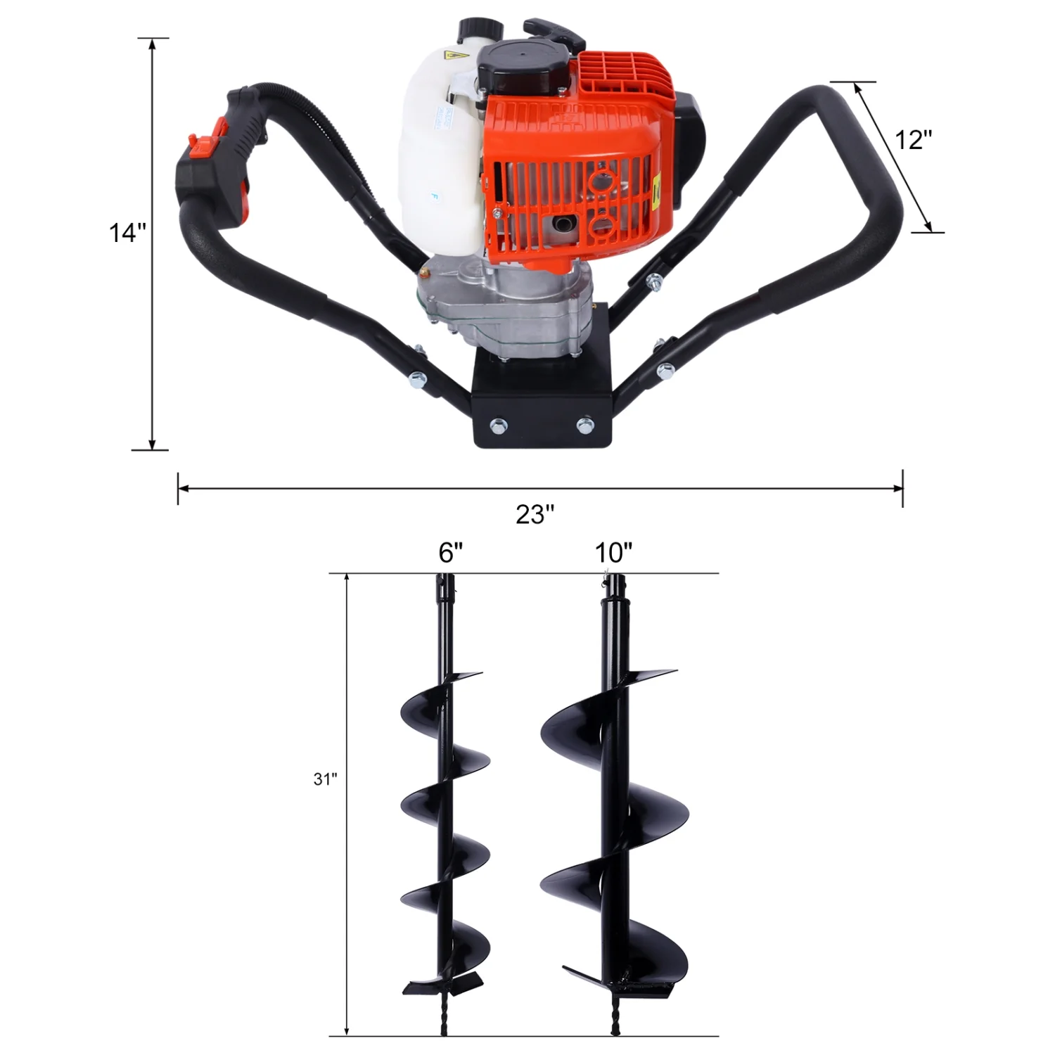 Efficient EPA Certified V-Type Gas Post Hole Digger for One Man - Perfect Machine for Planting and Soil Digging  Ideal for Installing Fences with 6” and 10” Replacement Auger Bits - Get Y