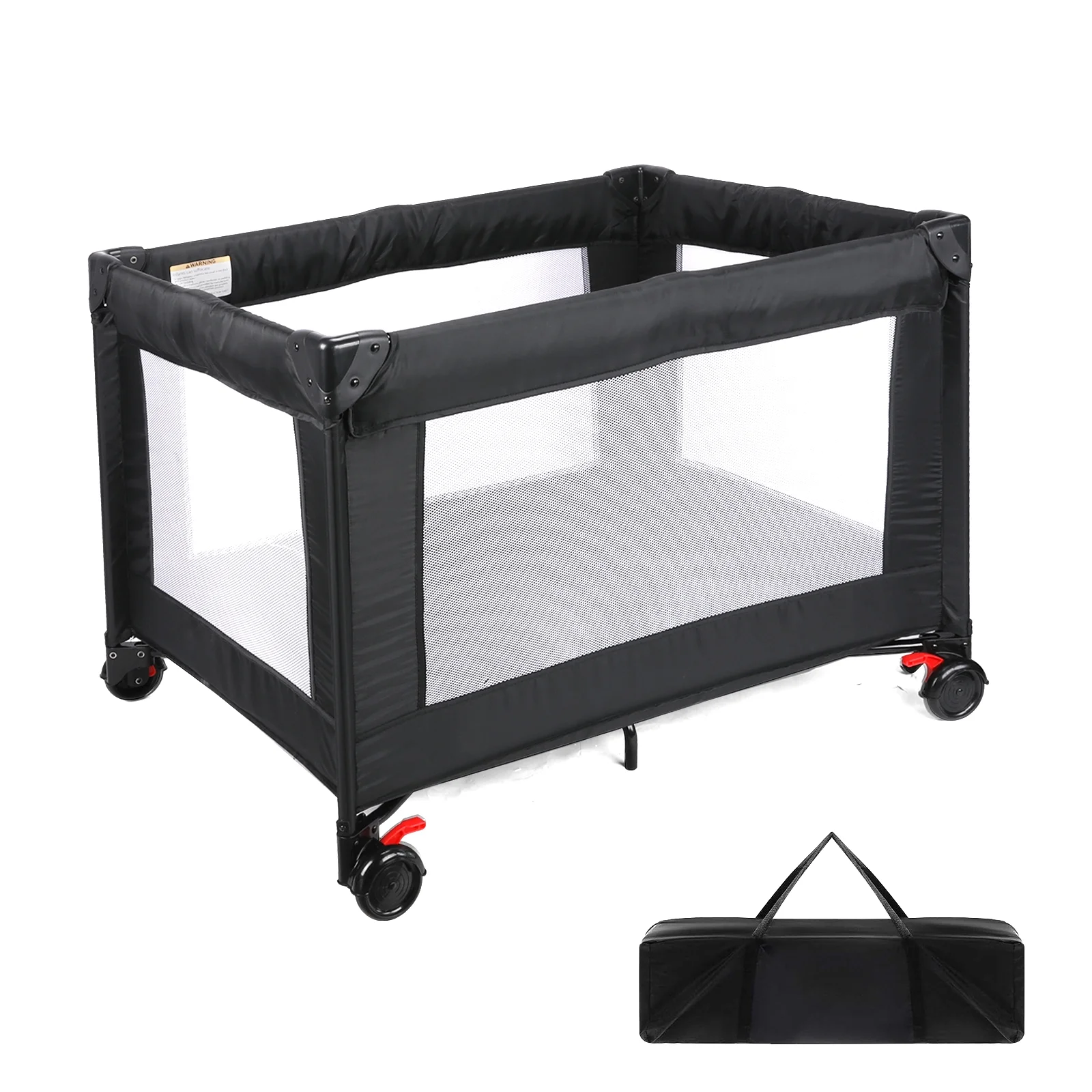 VIRZEN Baby Playpen | Foldable Baby Playbed for Indoor & Outdoor | Portable Play Yard With Carry Bag And Shoulder Strap, Black