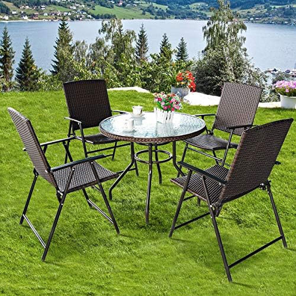 YPDCHB 4 PCS Folding Patio Chair Set Outdoor Pool Lawn Portable Wicker Chair with Armrest & Footrest  Rattan Steel Frame Commercial Foldable Stackable Party Wedding Chair Set (24X23X3