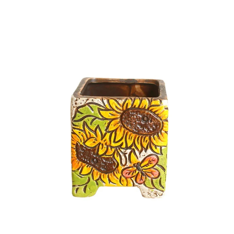 Hand-painted Ceramic Succulent Planter - Desktop Plant Pot