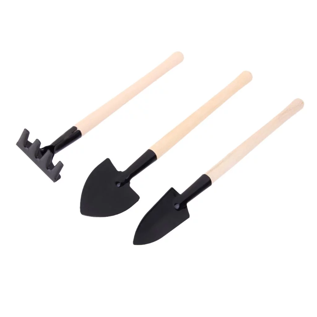 Set of 3 Rake Spade Wooden Handle mini size garden Plant Tool Gardening Tool
