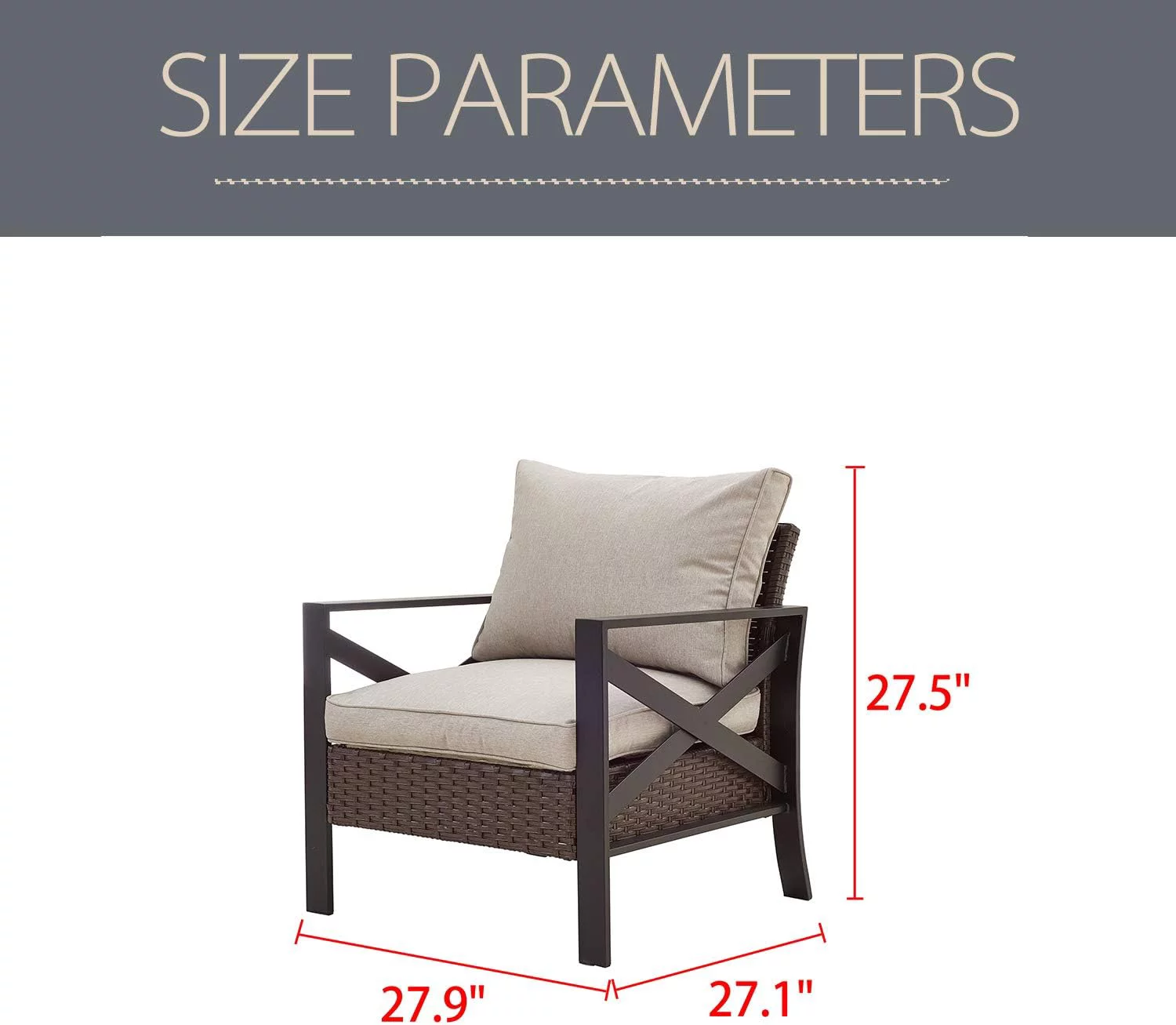 Outdoor Patio Furniture Modern Wicker Sofa Chair Rattan Conversation Single Armchair with Cushion, Brown