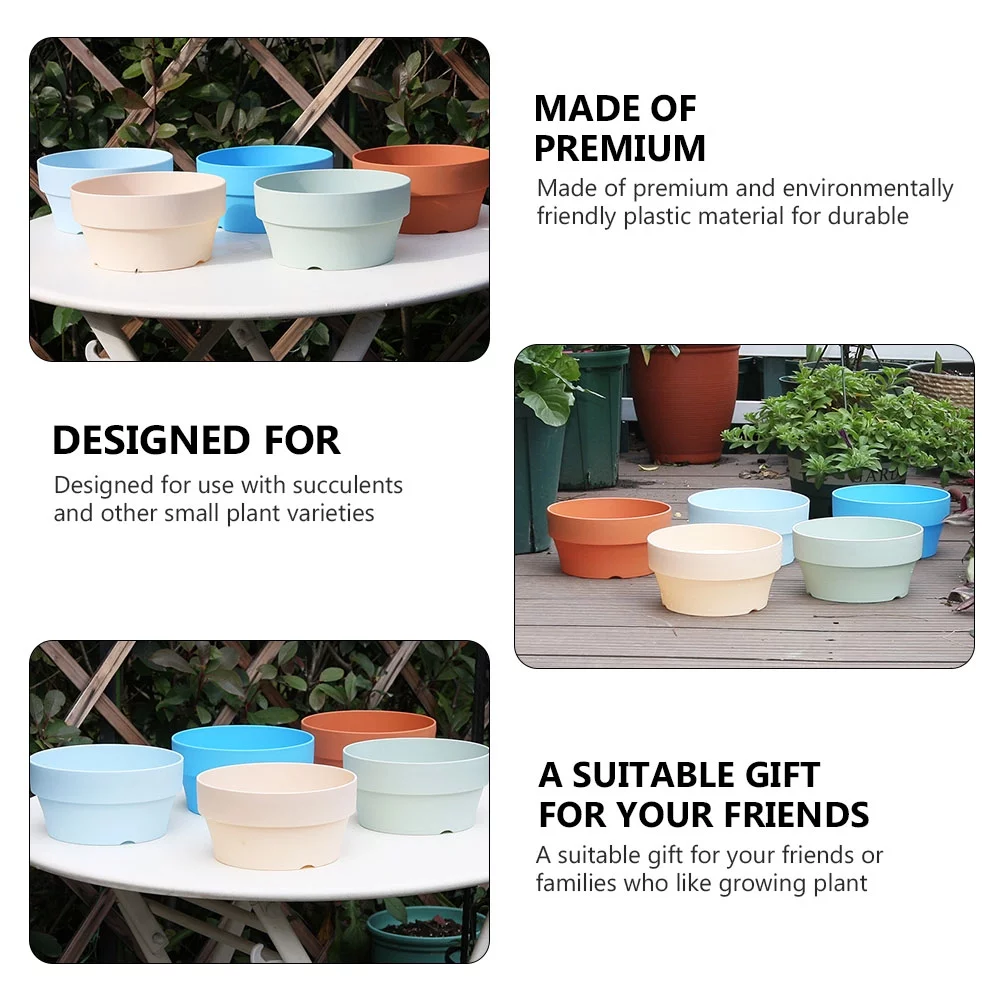 Gongxipen 4Pcs Imitation Clay Succulent Flowerpot Japanese Style Round Planter (Khaki)