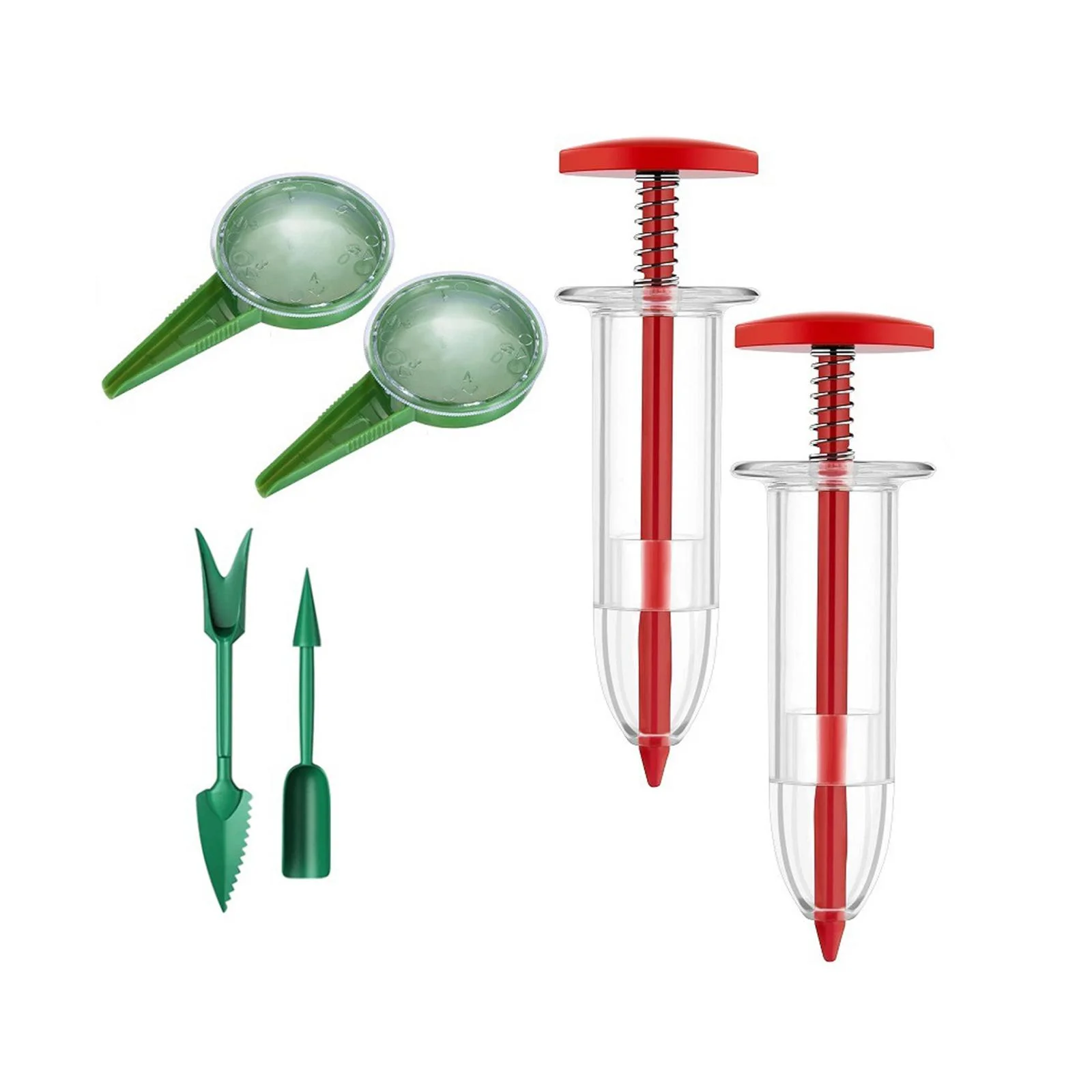 Manual Seeder Dispenser with Transplanting Tools, Garden Seeder Planter Sower, Garden Seedling Tool Red and Green