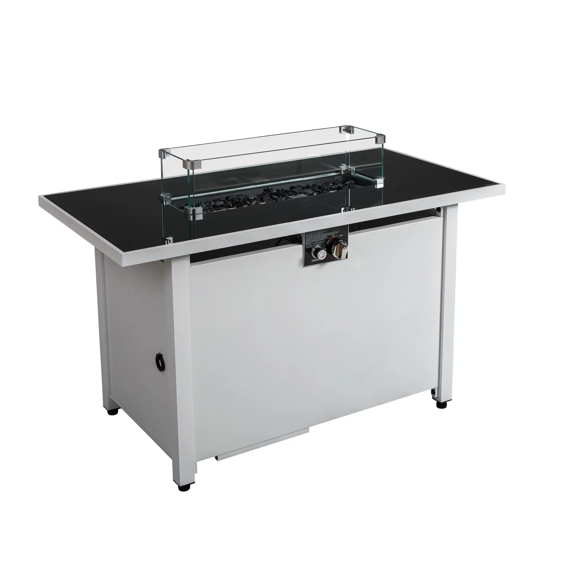 Living Source International LSI 42 White Smoked Glass Metal Rectangle Fire Pit Black