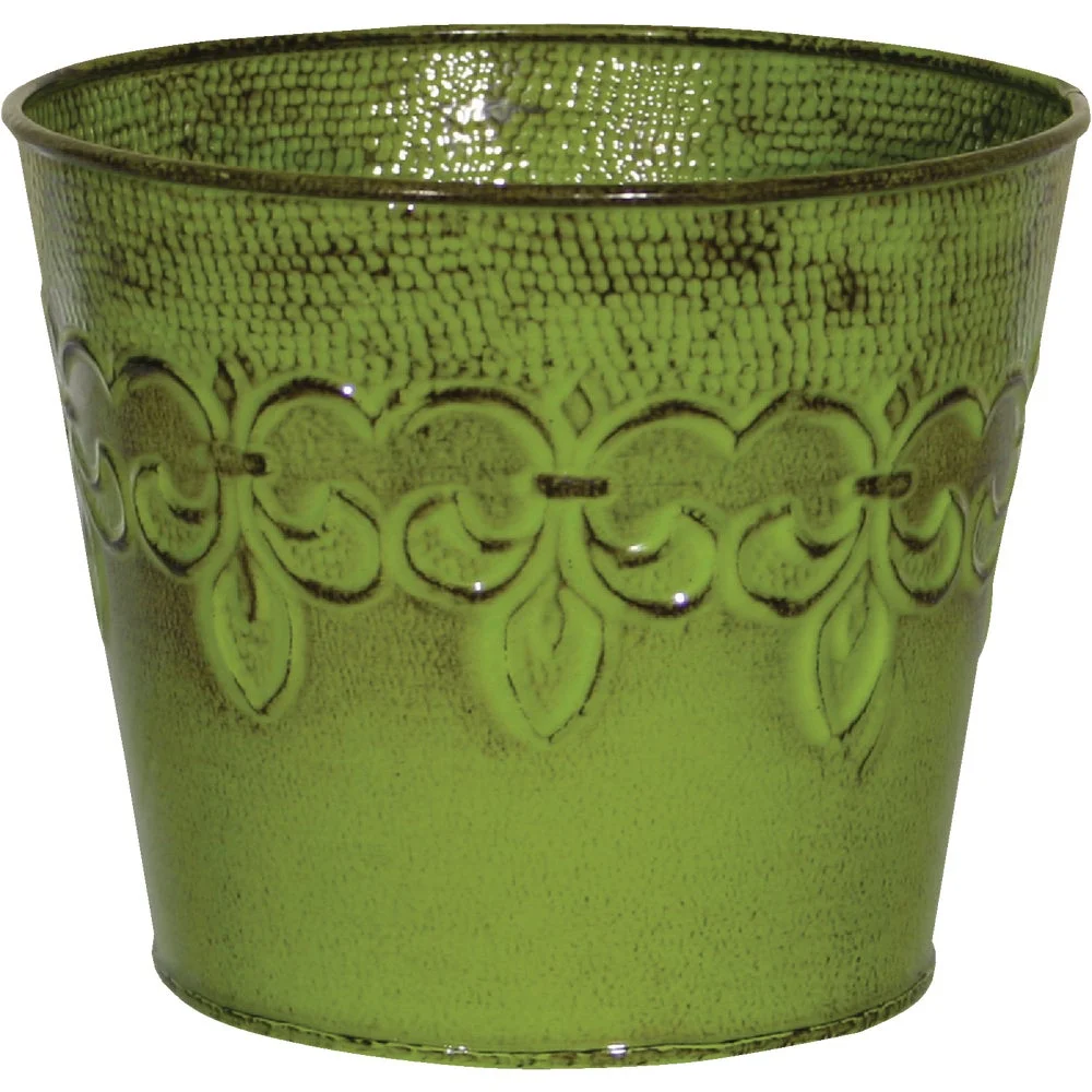 2 PK, Robert Allen MPT01888-Robert Allen Fleur De Lis 4 In. Metal Tansey Green Planter