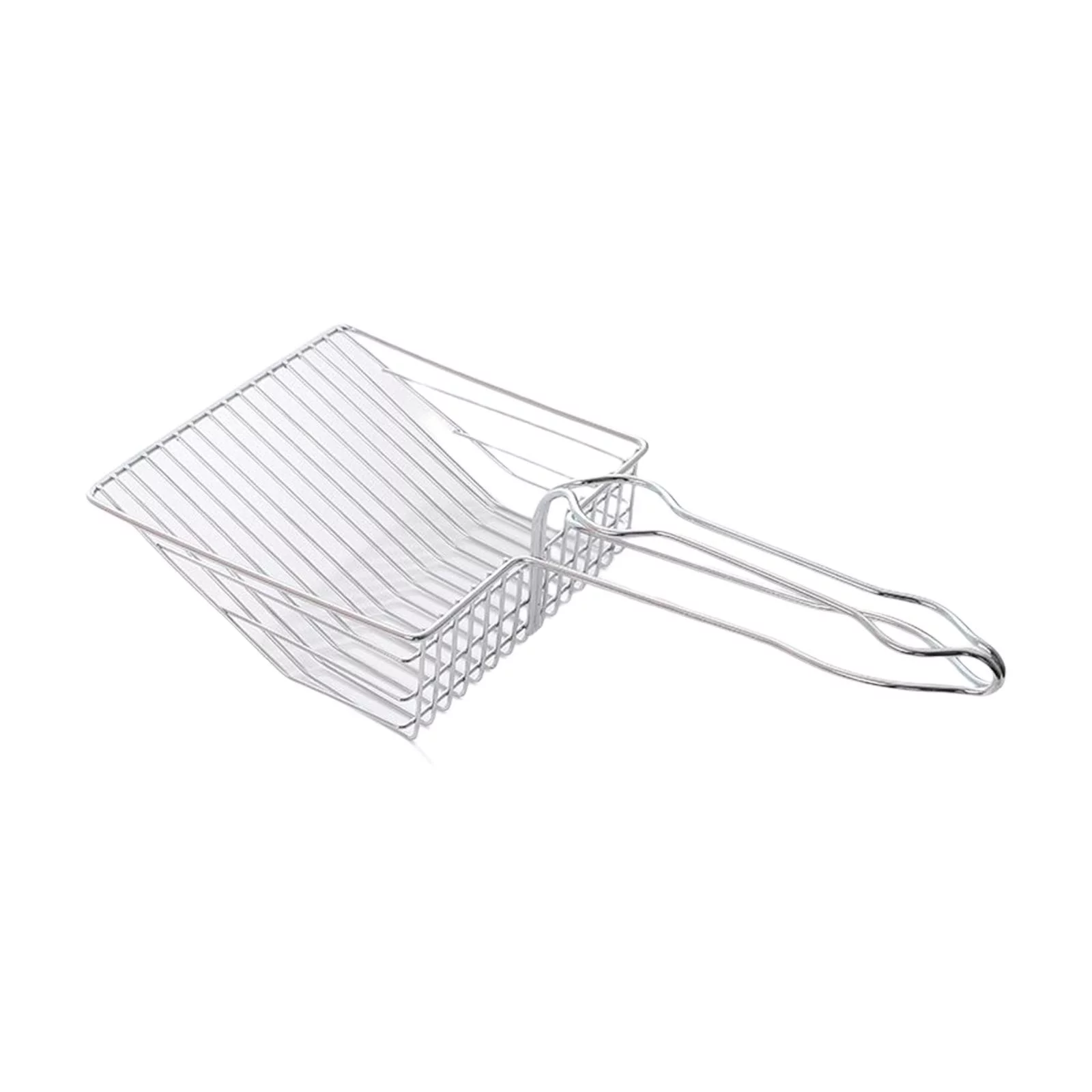 Durable Cat Scooper Pet Litter Shovel Cleaning Tool Long Handle Metal Argent