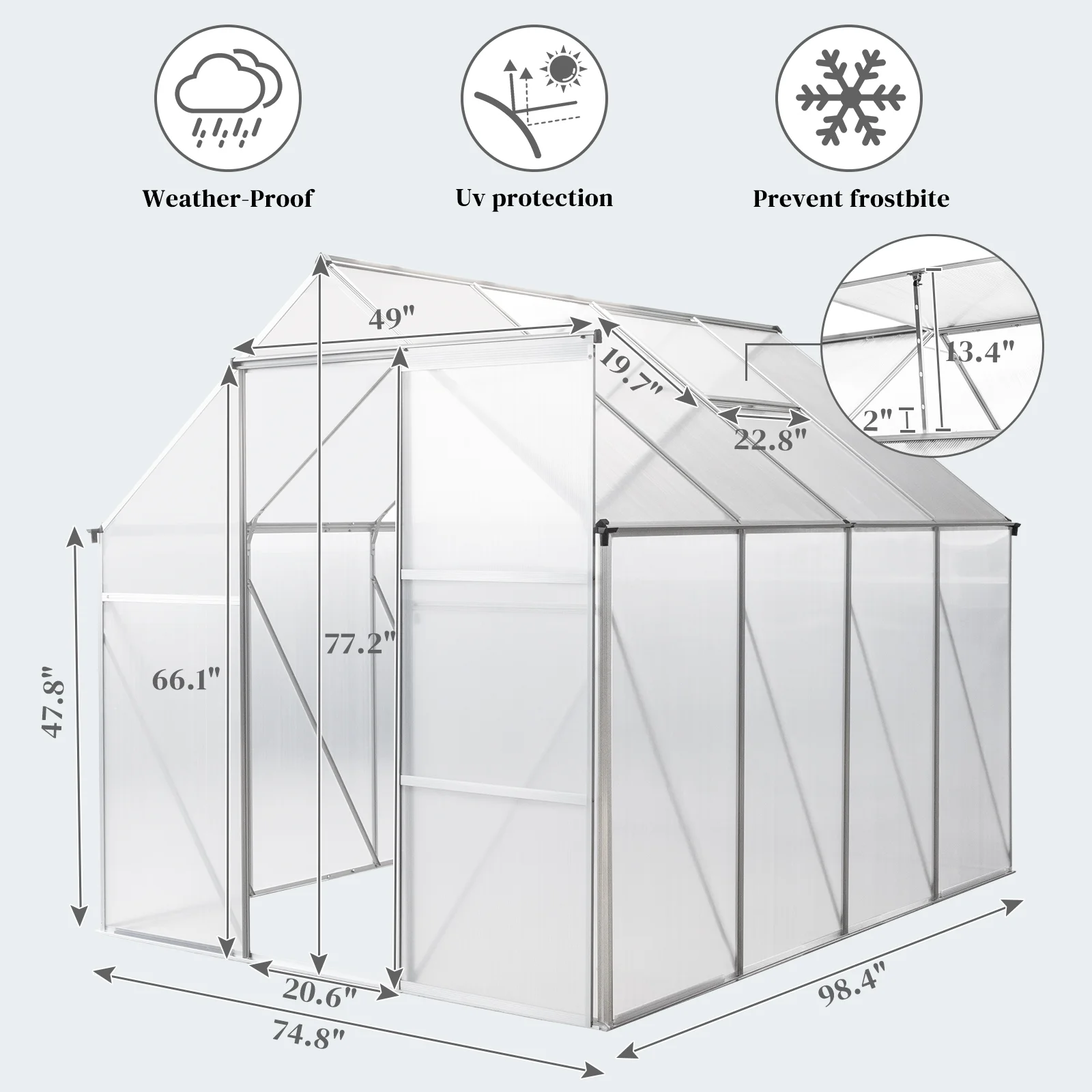 6ft x 8ft Hybrid Polycarbonate Greenhouse with Silver Frame - Durable, Easy Assembly, Weather Resistant - Perfect for Garden Enthusiasts and Beginners