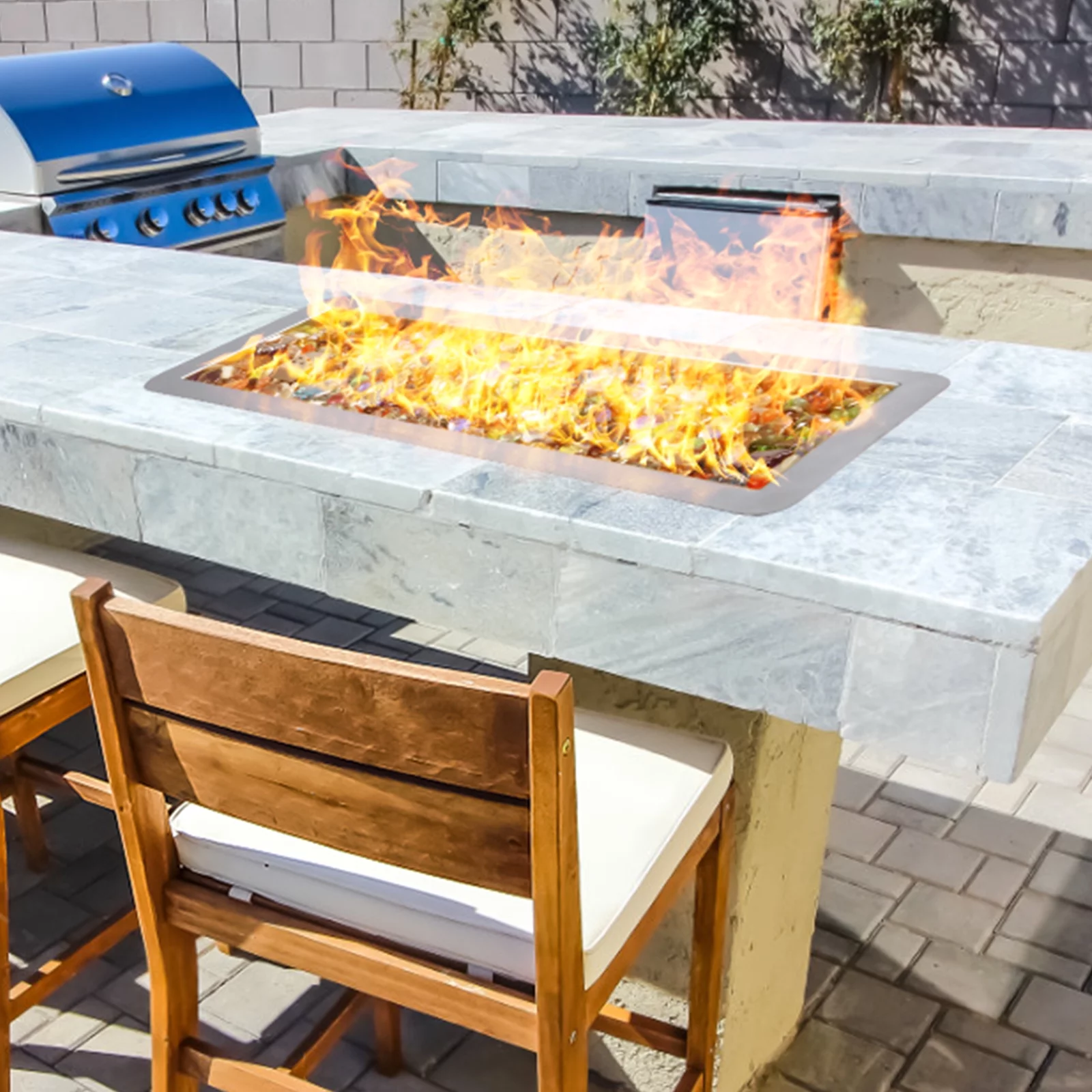 BENTISM 30x10 inch Drop-in Fire Pit Pan Fire Pit H-shape Burner Kit 125,000 BTU