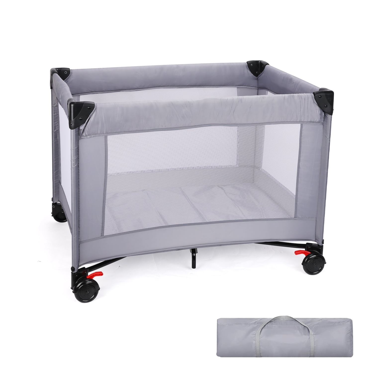 VIRZEN Baby Playpen | Foldable Baby Playbed for Indoor & Outdoor | Portable Play Yard With Carry Bag And Shoulder Strap, Gray