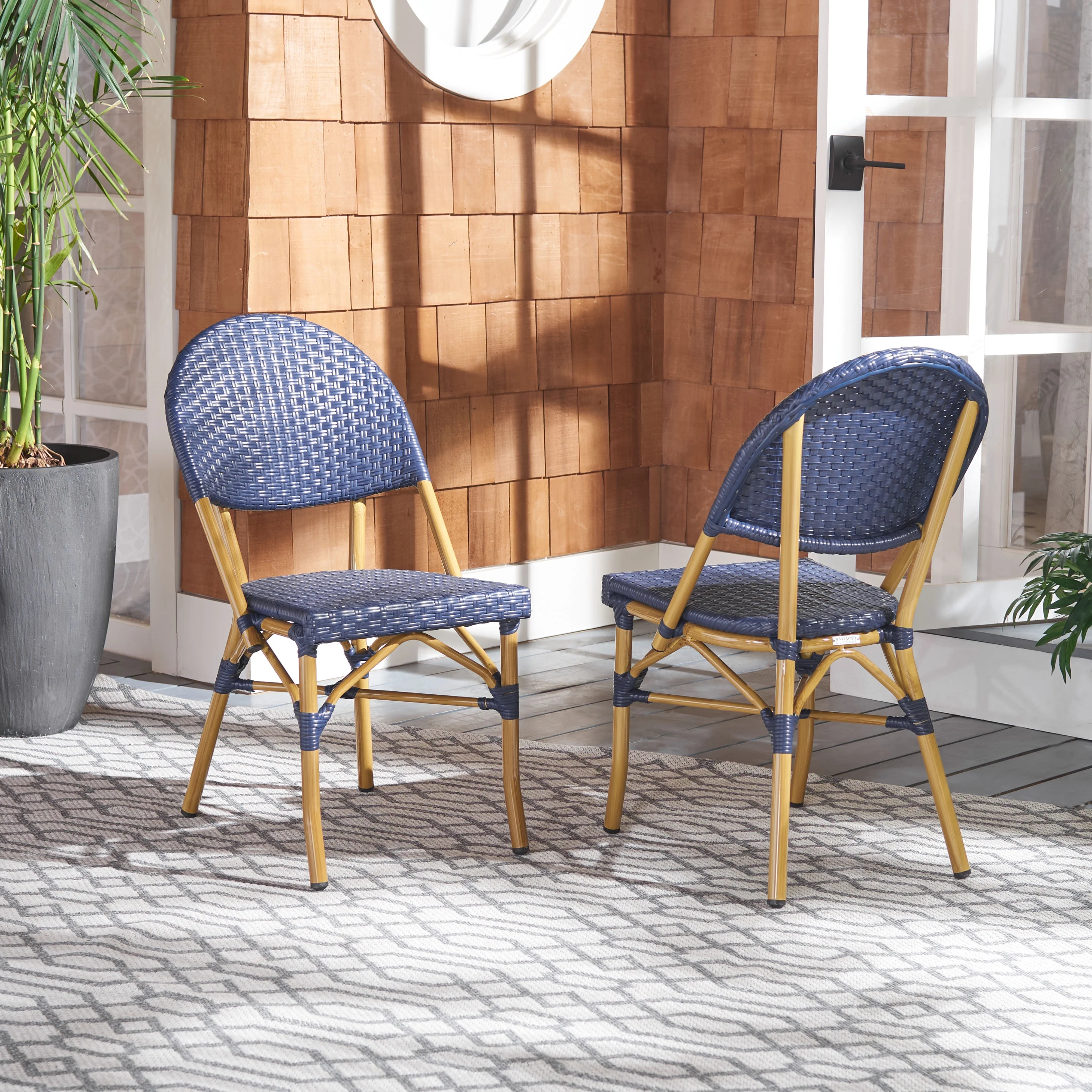 SAFAVIEH Barrow Outdoor Patio Stacking Chair, Navy, Set of 2