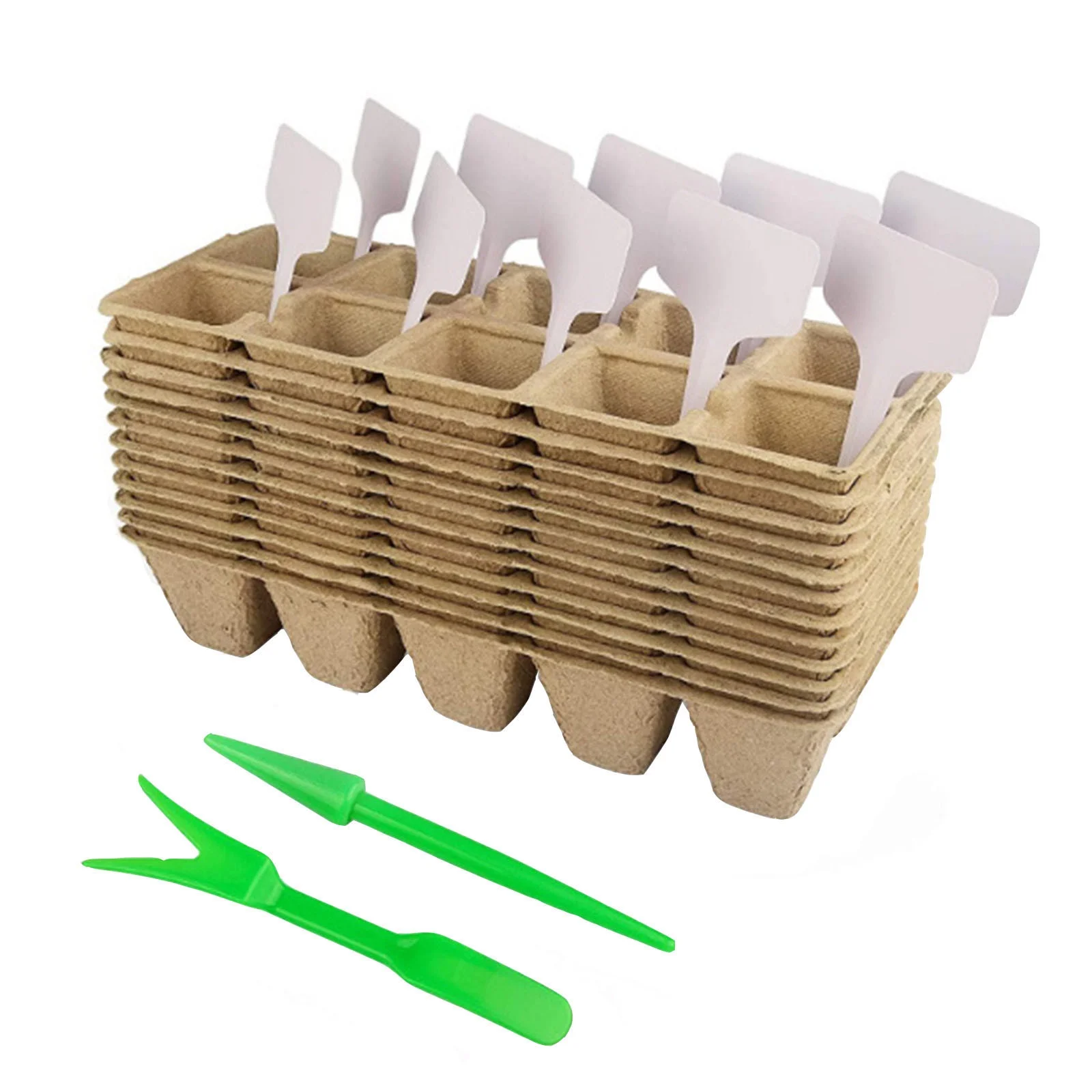 Fridja Gardening And Planting 10-hole Paper Tray Seedling Cup Plant Label 12PCS Set