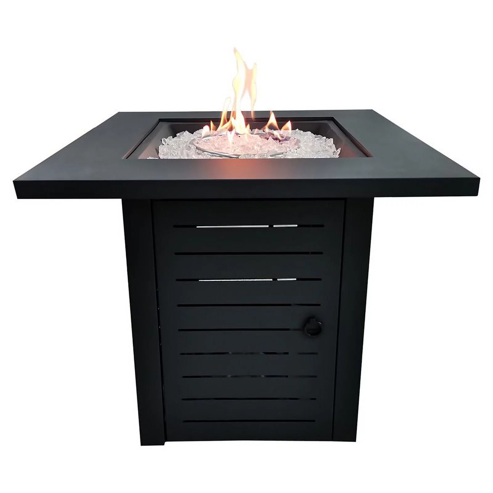 Belmont Home Jayapura Square Metal Fire Pit with Glass Rocks in Black