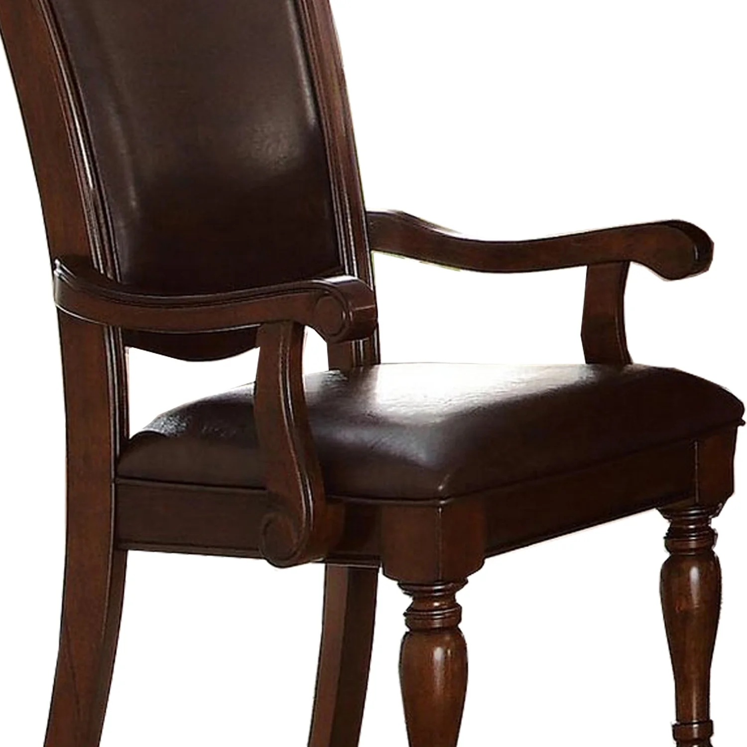 Maykoosh Renaissance Romance Wood & Leather Dining Side Arm Chair, Brown & Dark Brown, Set Of 2