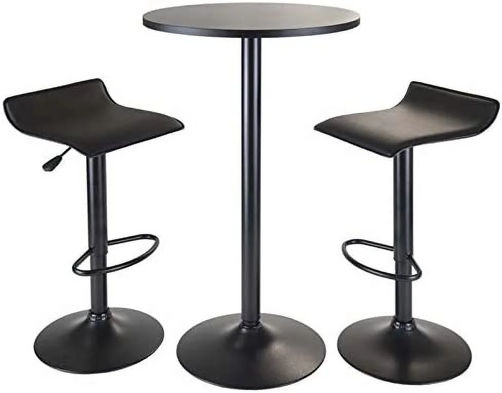 Pemberly Row 3 Piece Round Pub Set in Black