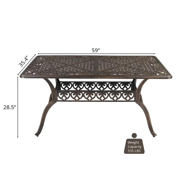 Fithood 59in Desktop Mosaic Garden Cast Aluminum Table Bronze (WITHOUT CHAIRS)