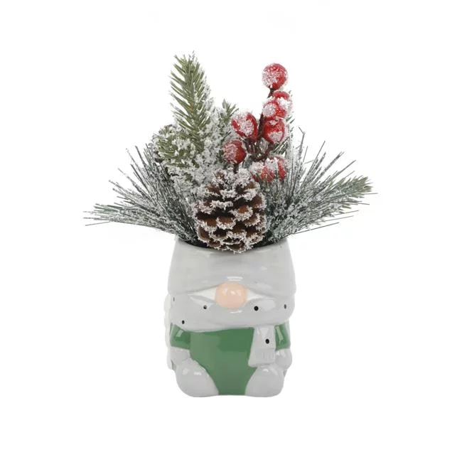 Flora Bunda CH2099E-GN Xmas Mix in Gnome Ceramic Pot 3.25X3X4