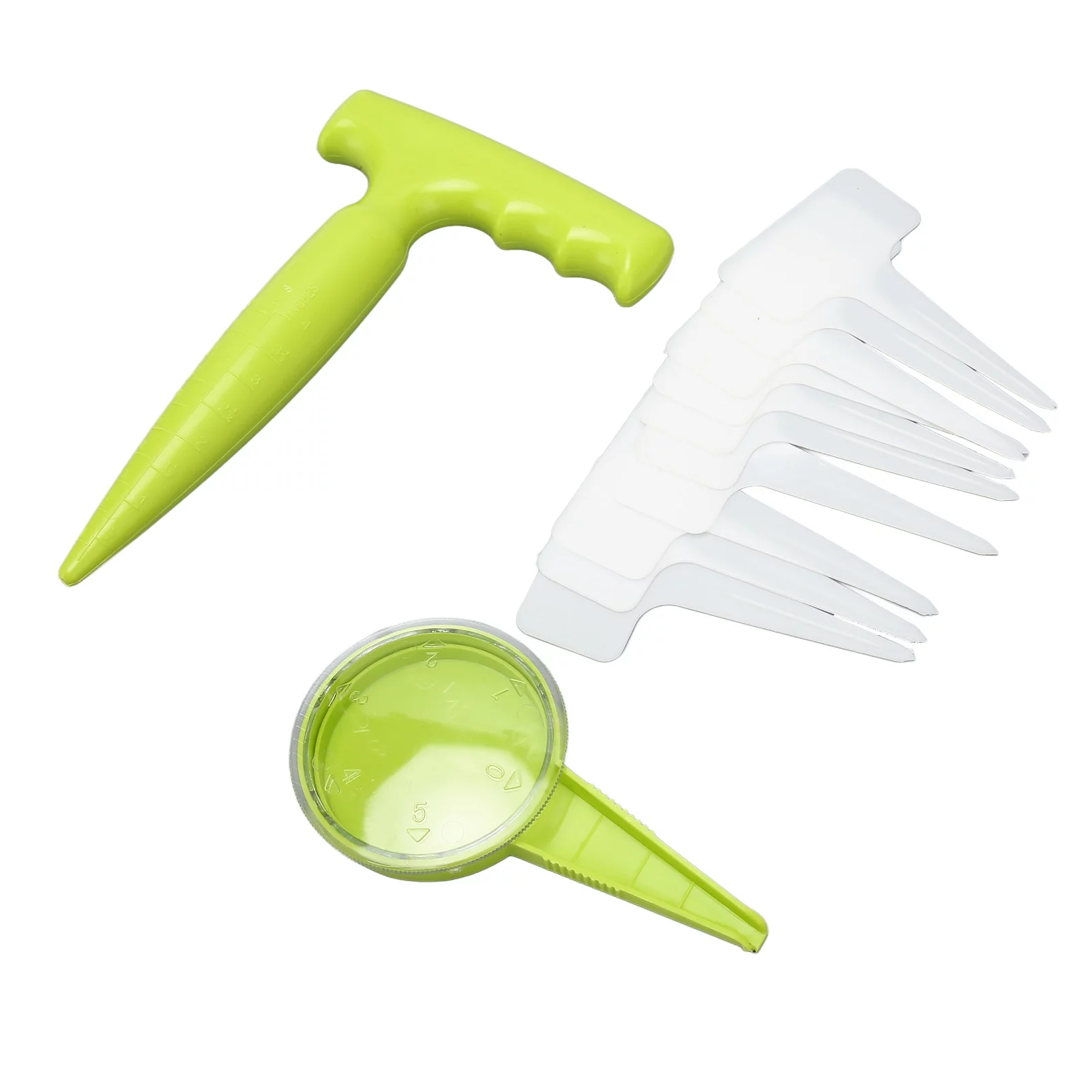 Qukaim Hand Seed Sower Seeder, 12pcs Seed Dispenser Planter Tool Set with 5 Dial Settings, Plant Dibber with Measurements, 10 Plant Label