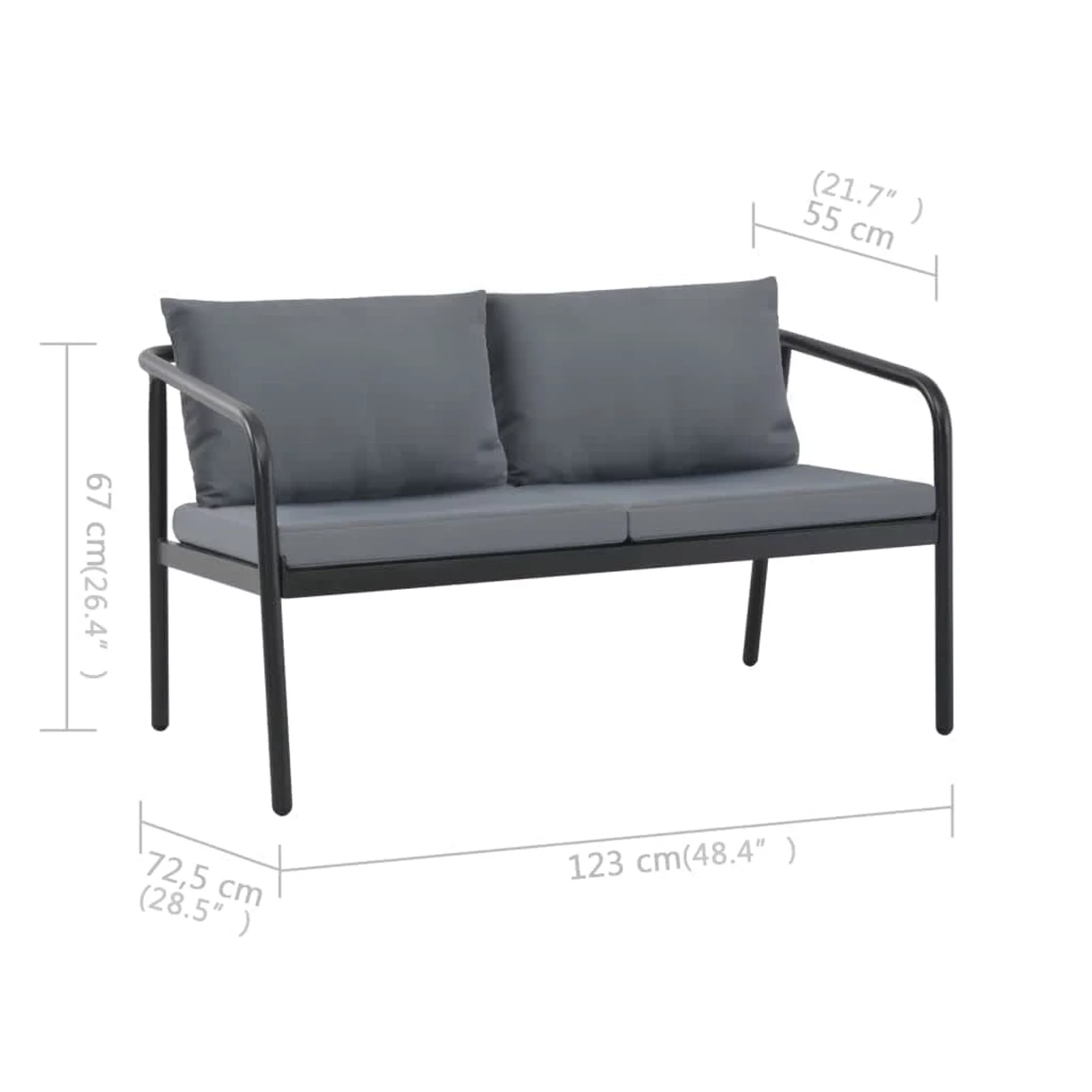 Tomshoo 2 Seater Patio Sofa with Cushions Gray Aluminum