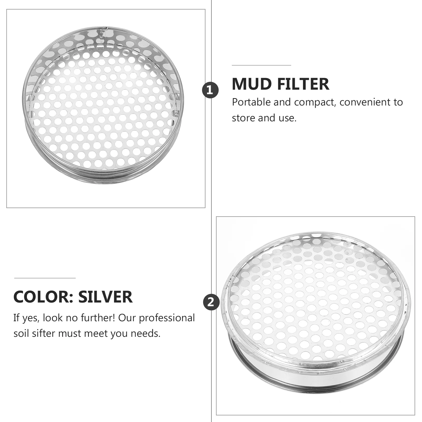 1pc 20cm Soil Sifter Stainless Steel 10MM Round Hole Soil Screening Filter Gardening Supplies Round Hole 10mm