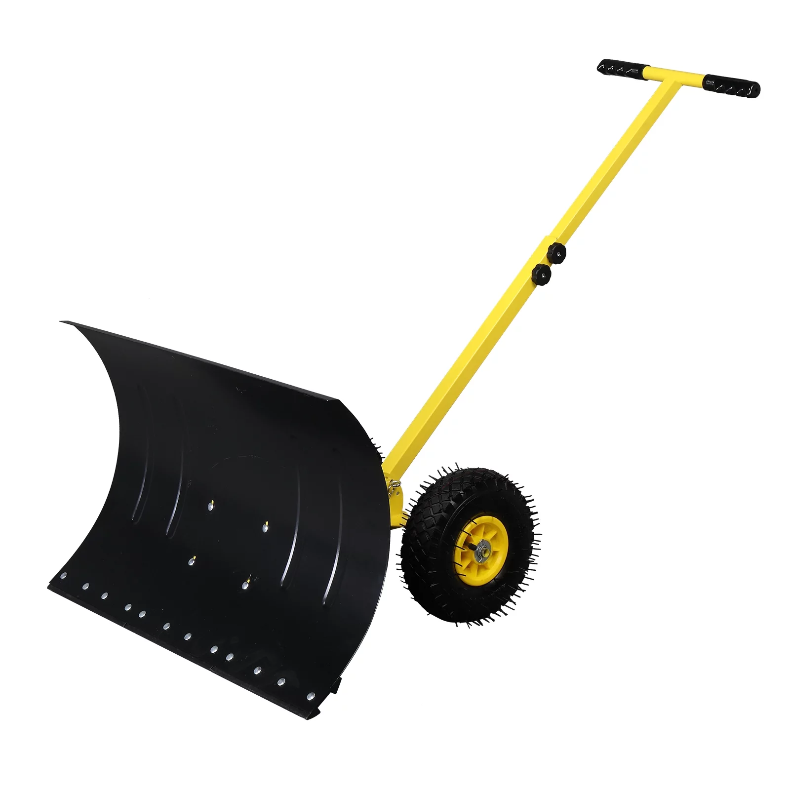 Long Snow Plow Shovel Angle & Height Adjustable Padded Handle Efficient Snow Clean Tool for Driveway or Pavement Yellow