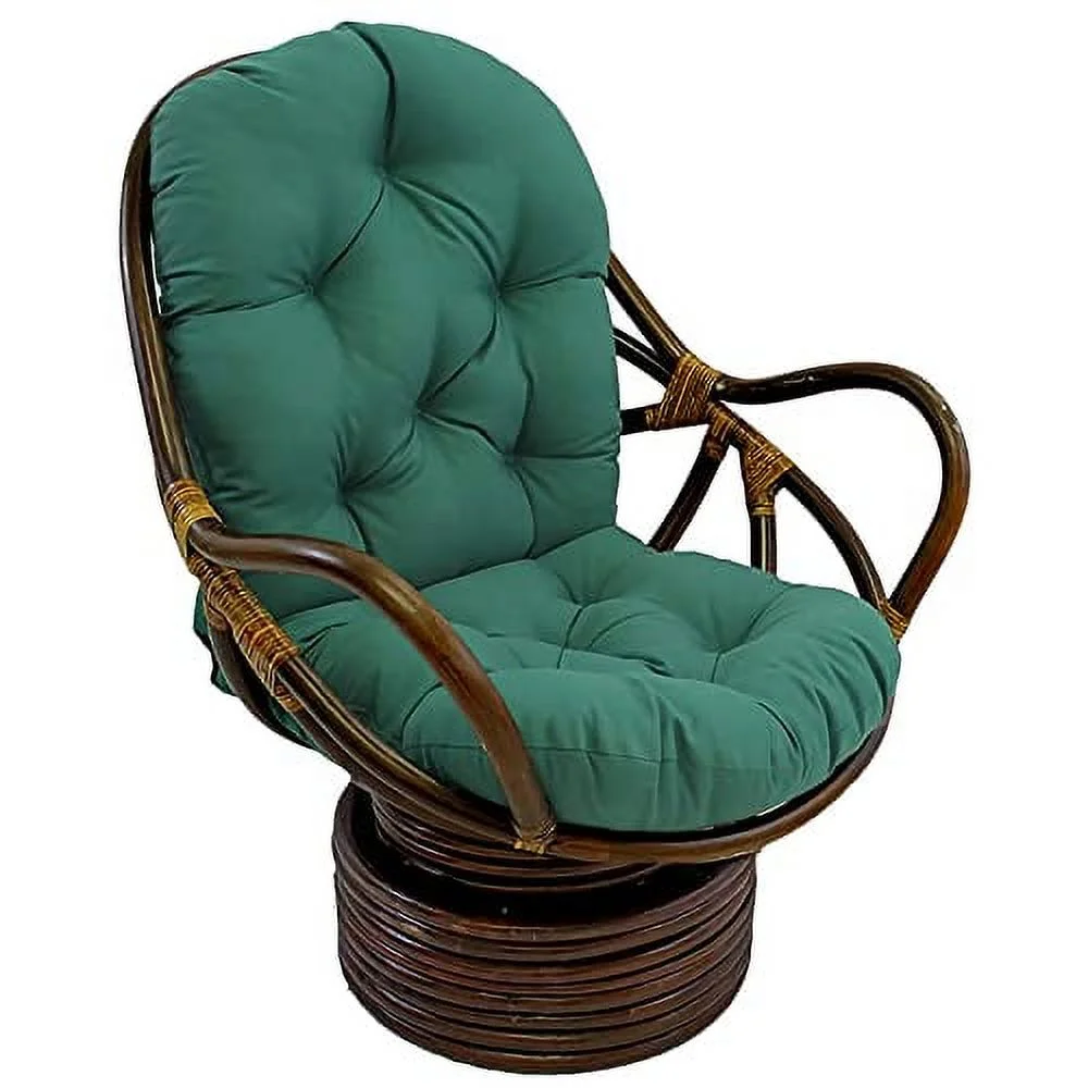 Overstuffed Rattan Papasan Chair Cushion,Waterproof Swivel Rocker Cushion, Solid Color L Shape Thick for Indoor Garden or Outdoor Rocking Chair Seats,Dark Green,47.24in*23.62in